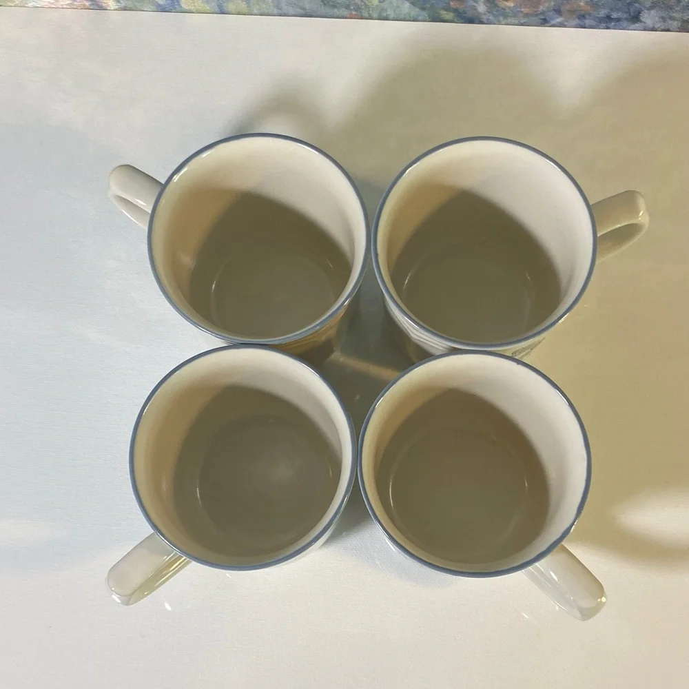 Cordella Collection Stoneware Blue & Cream Floral Mugs Set Of 4 Tea Coffee Cups - Picture 5 of 7